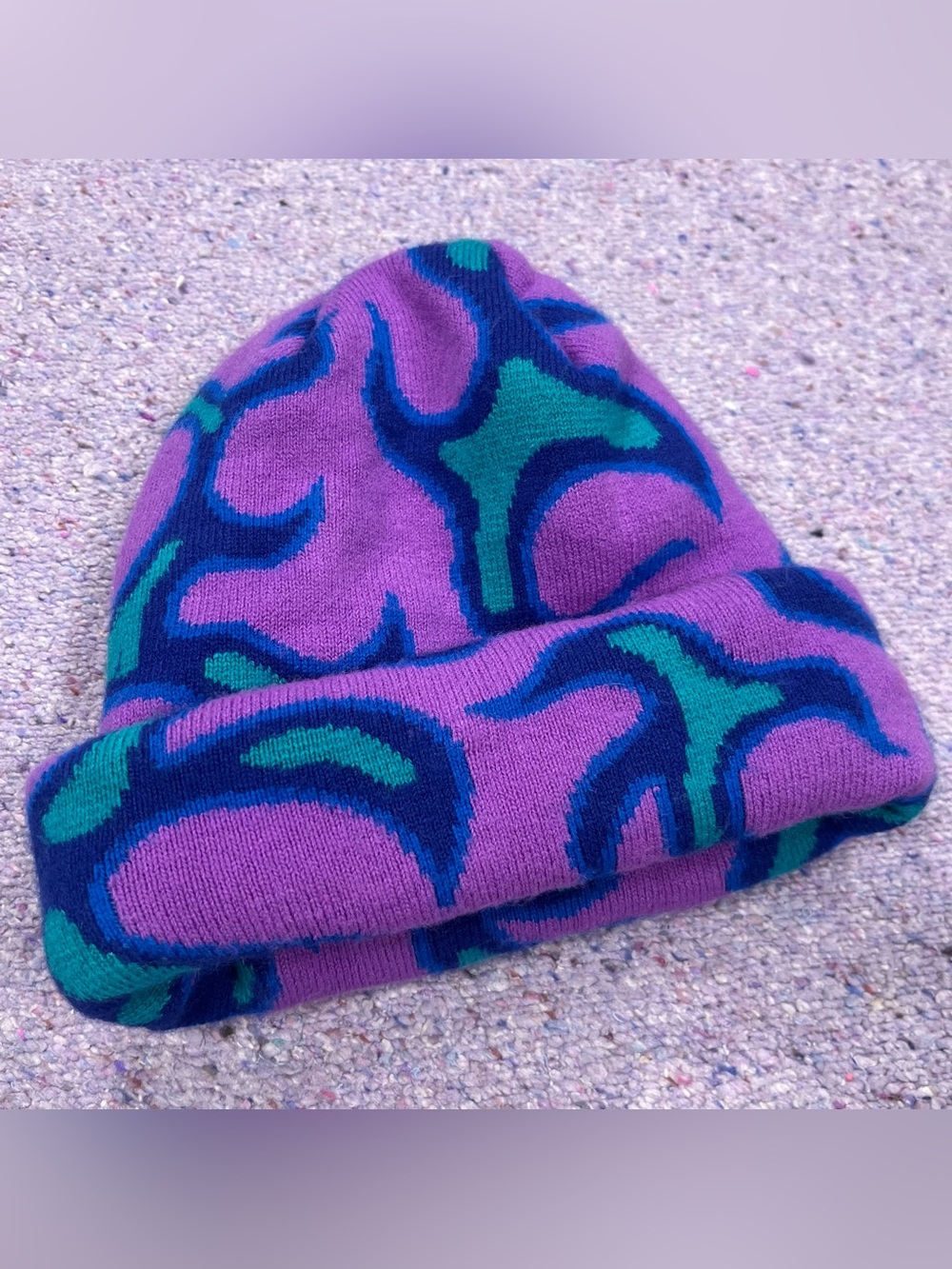 Petals and Peacocks Purple Blue Flame Pattern Beanie - Picture 2 of 8
